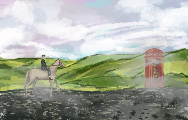 Drawing, where Thomas Shelby rides the horse.