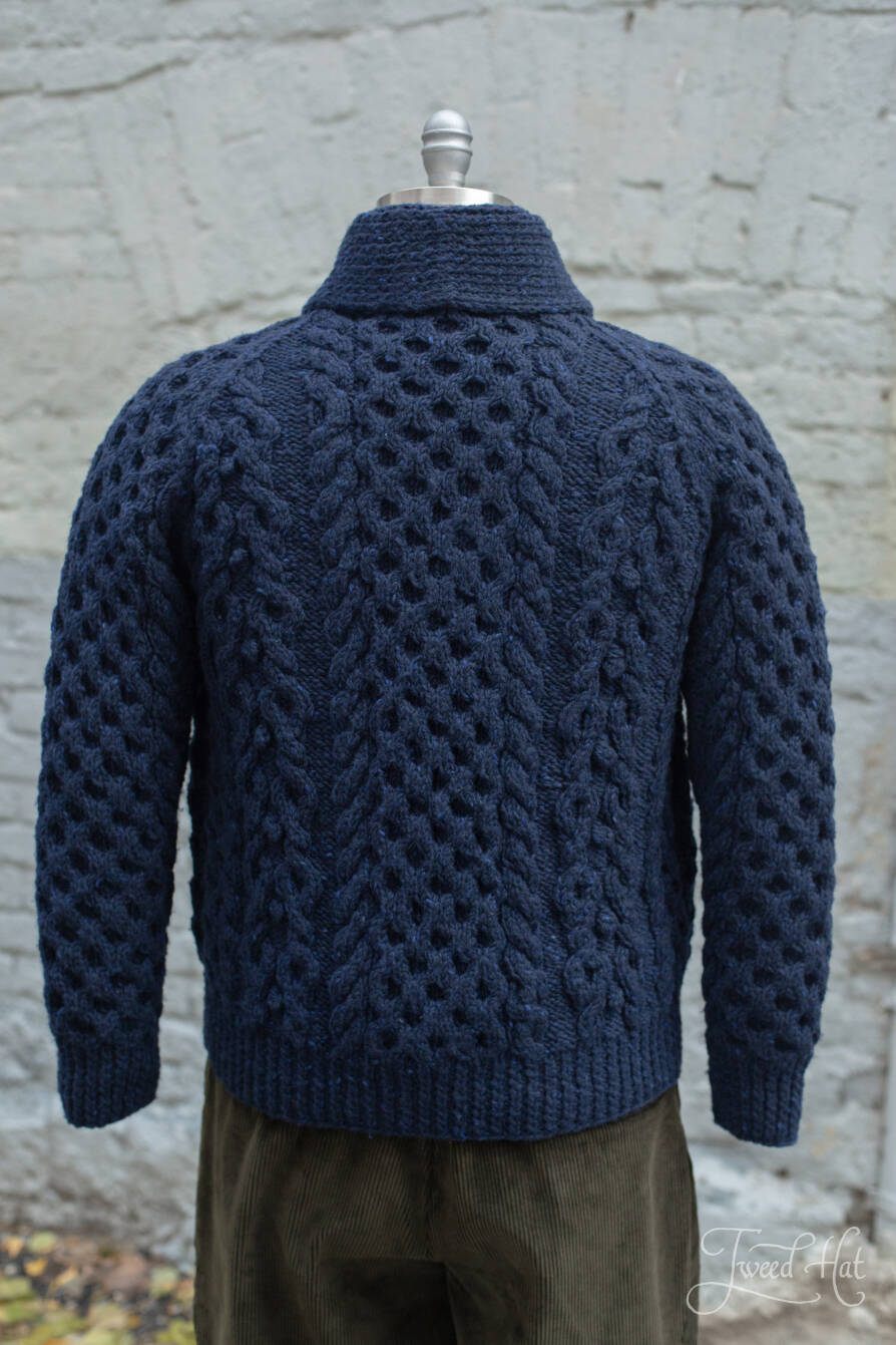 Navy Double Breasted Shawl Collar Handknitted Cardigan Kilcarra