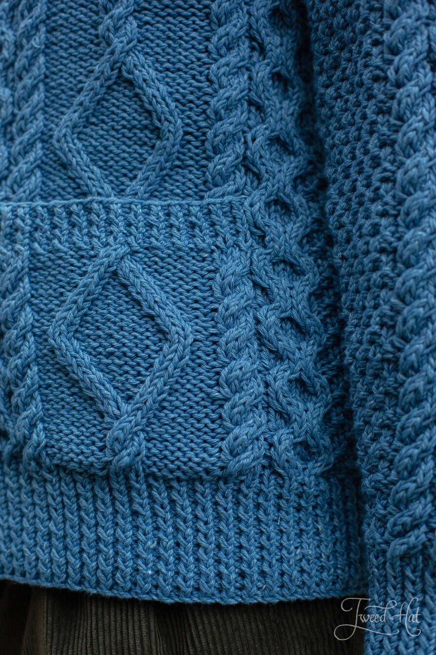 Light Blue Shawl Collar Aran Handknitted Cardigan Denim Cotton by