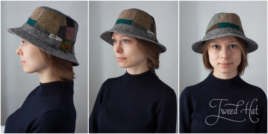 Patchwork Tweed Walking Hat by Hanna Hats /Patchwork Donegal Tweed
