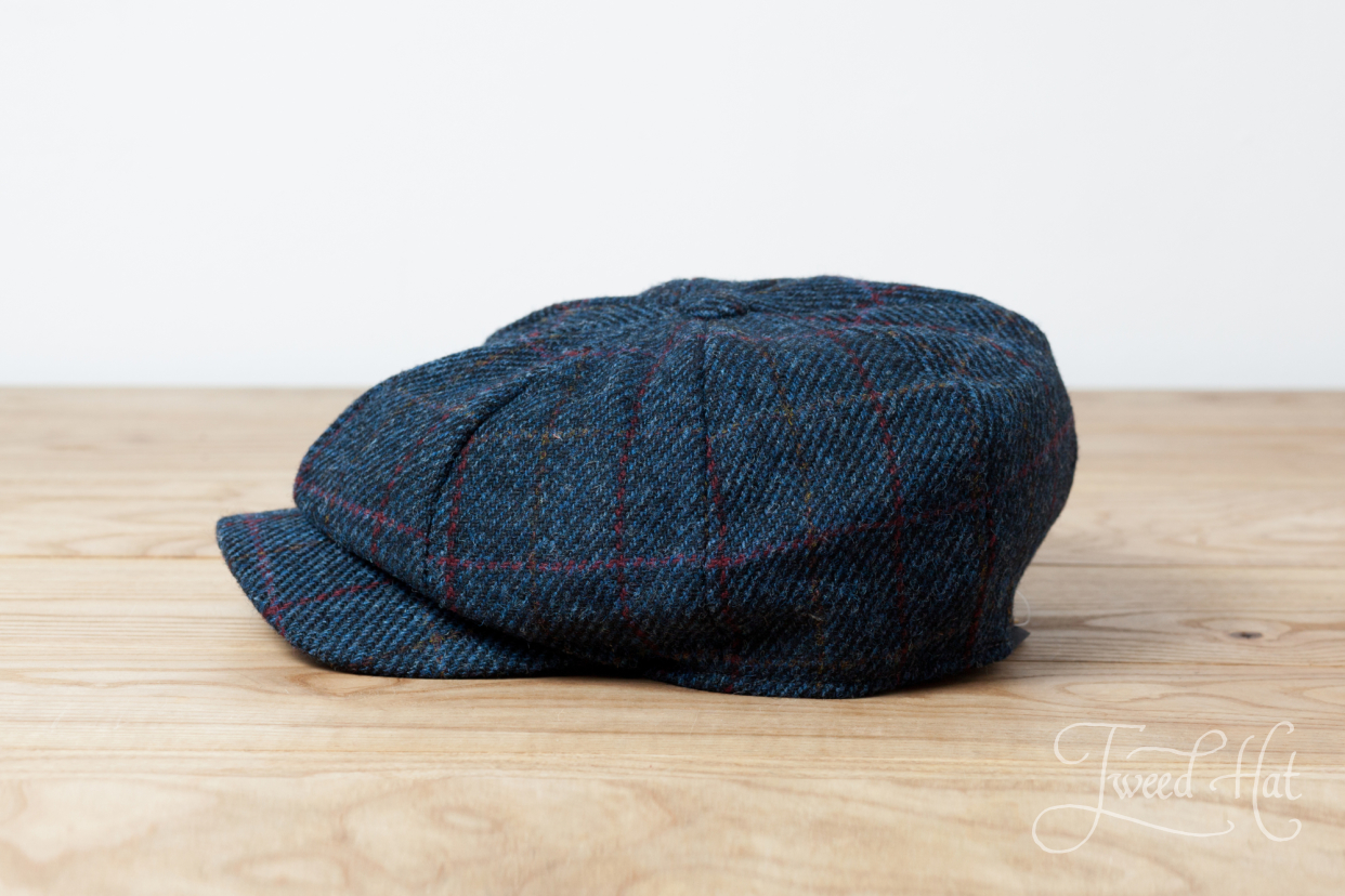 blue check flat cap