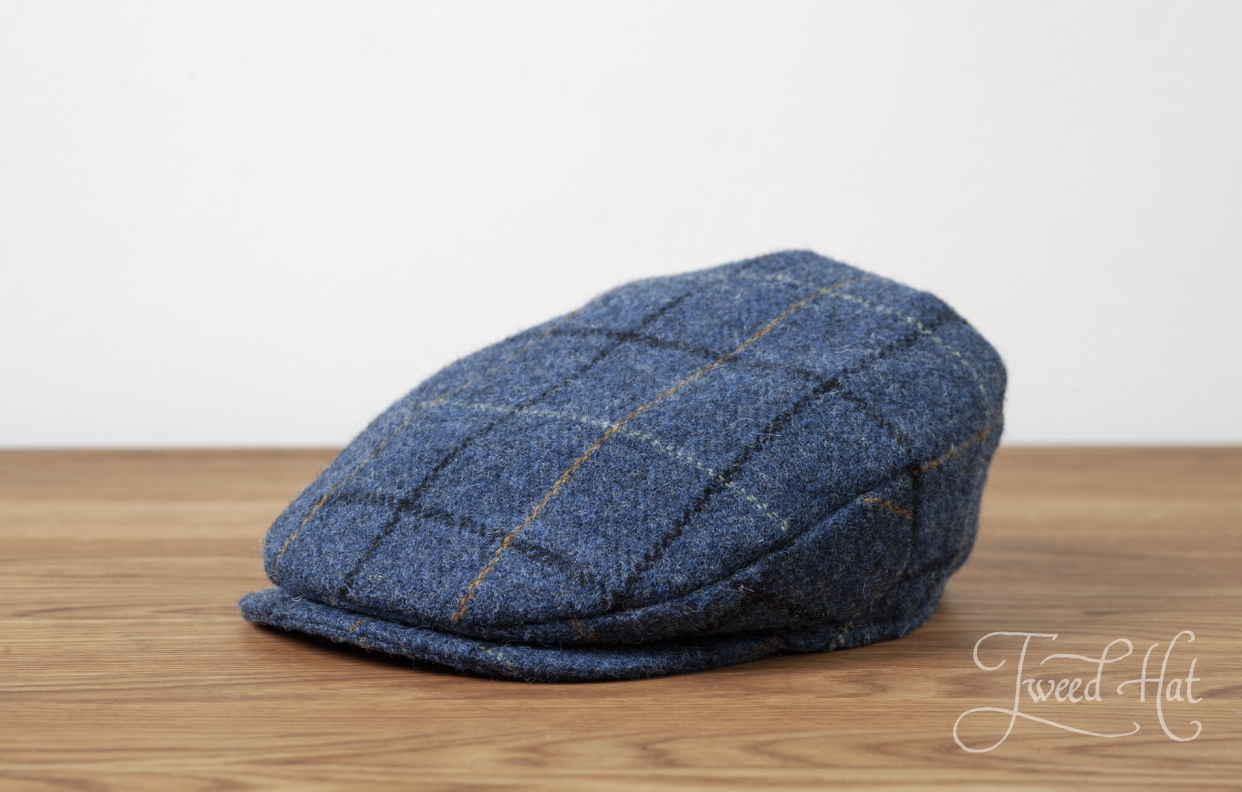 blue check flat cap