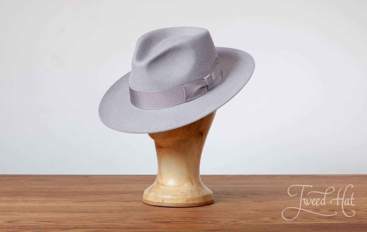 light gray fedora hat