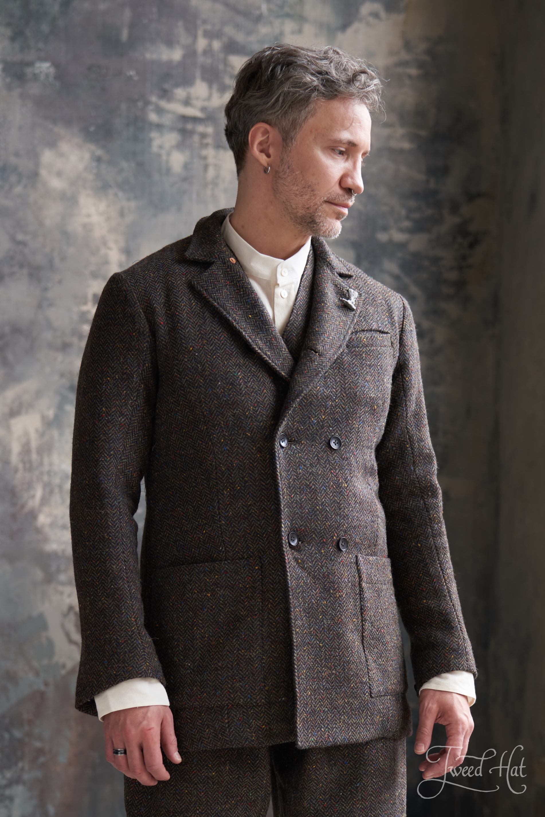 Dark Breen Double-Breasted Tweed Coat by Infundibulum, Sage