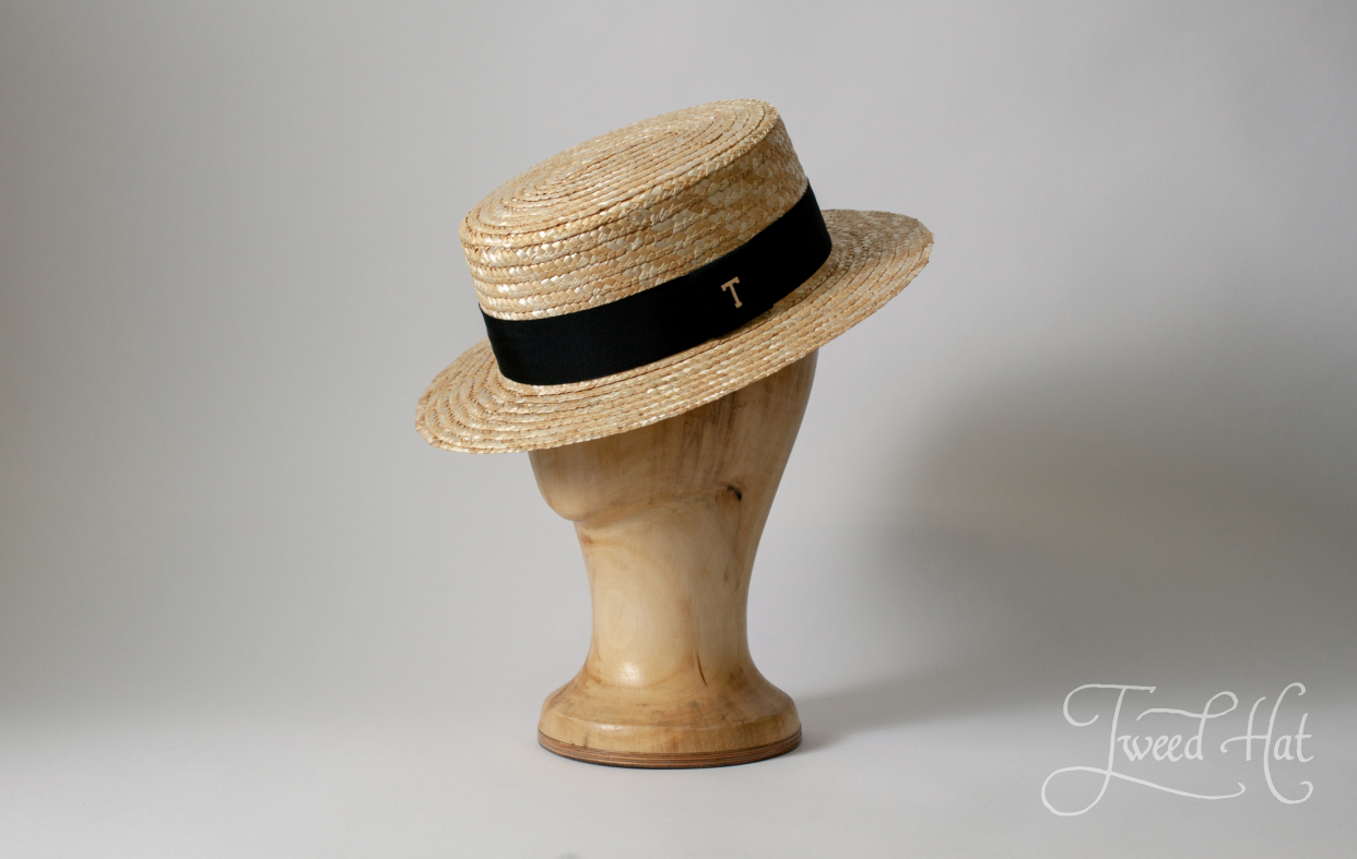 flat boater straw hat