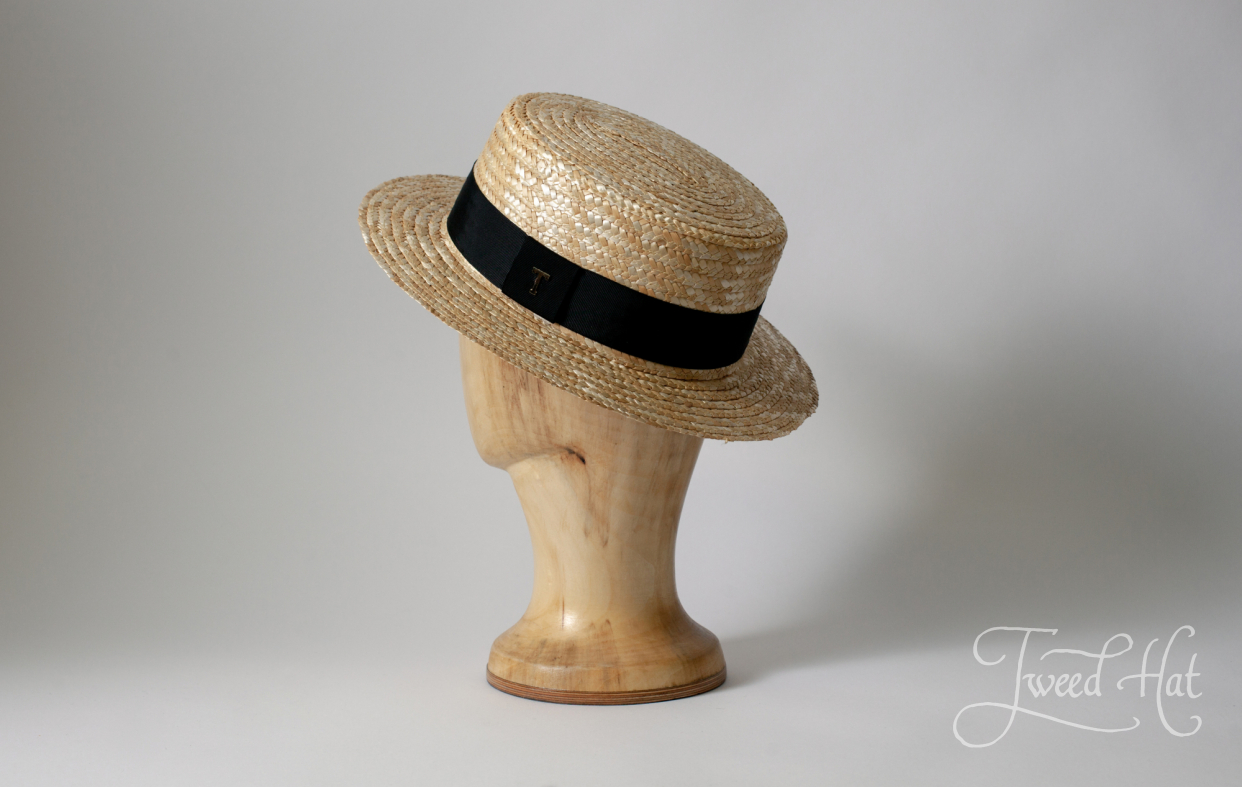 flat boater straw hat