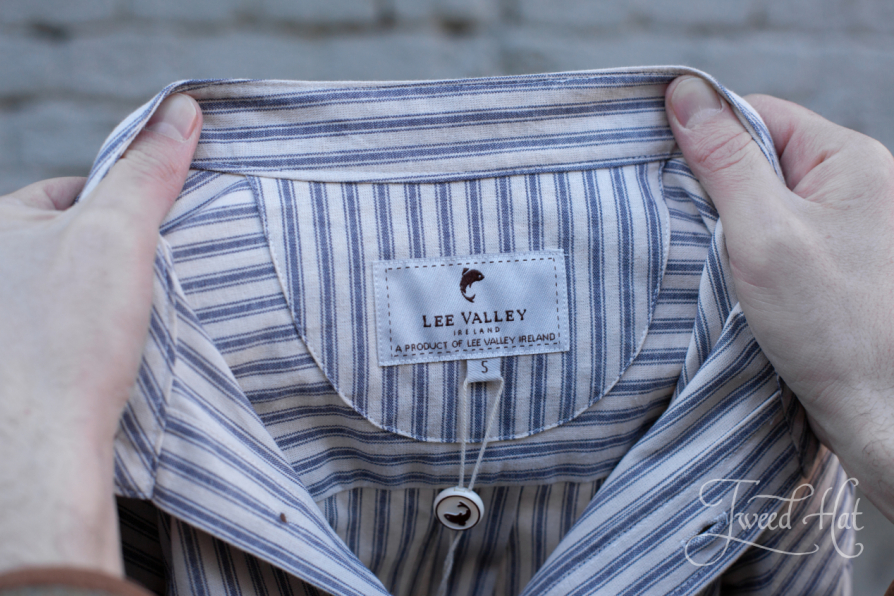 Vintage Flannel Grandfather Shirt with Wide Navy Stripes