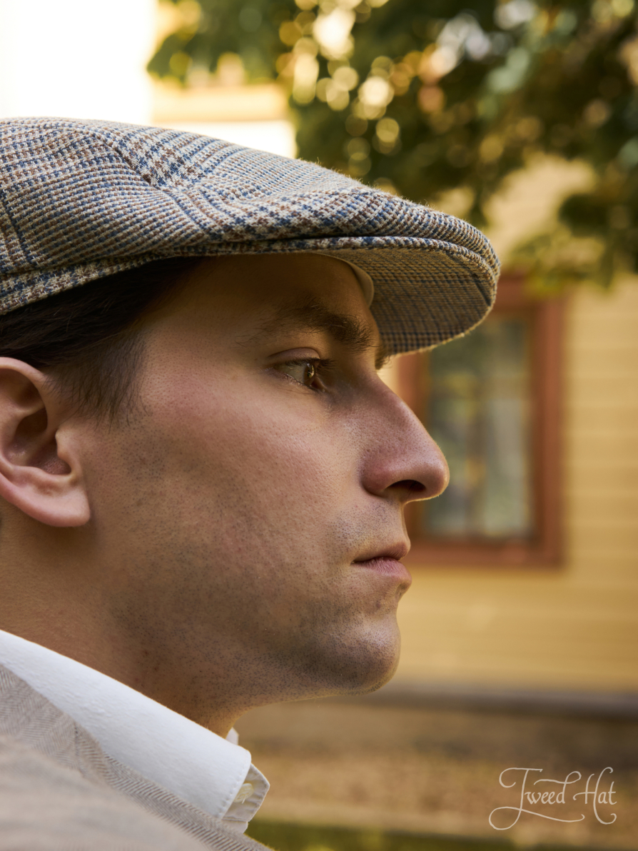 Blue Brown Plaid Wool and Linen with Cashmere Cap 1960 by City